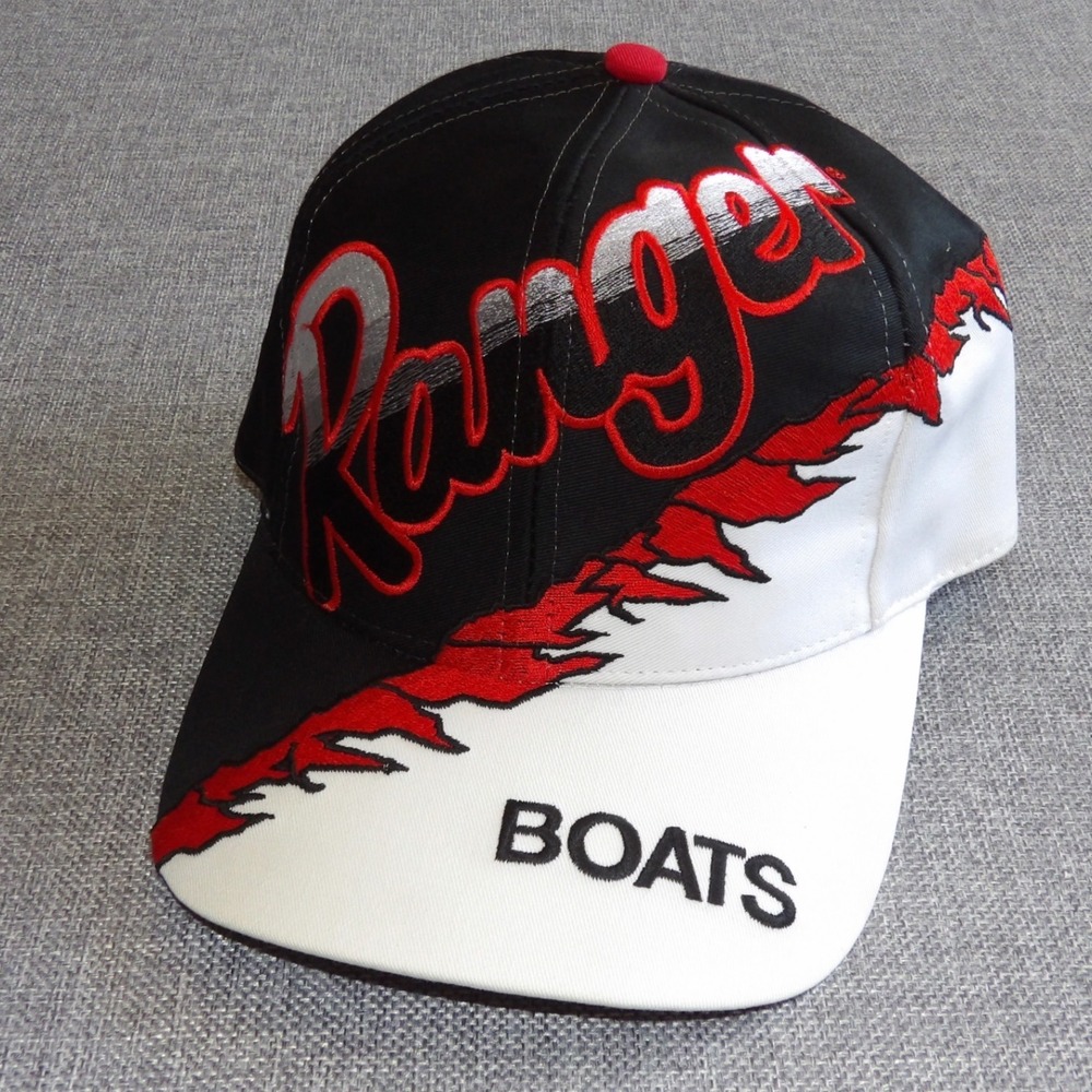 Ranger Boats Snapback Hat Men OSFM Black White Red Embroidered Fishing Cap
